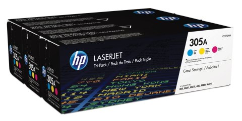 HP 305A zestaw 3 oryginalnych wkładów z tonerem LaserJet: błękitny/purpurowy/żółty HP