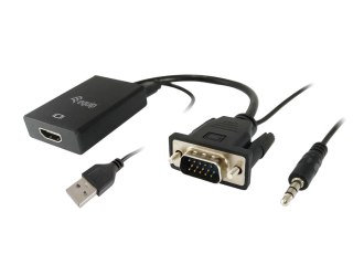 Equip 119038 adapter kablowy 0,2 m VGA (D-Sub) + 3.5mm DVI-D + USB Czarny Equip