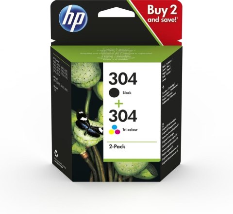 HP 2-pak czarnych/trójkolorowych oryginalnych tuszów 304 HP