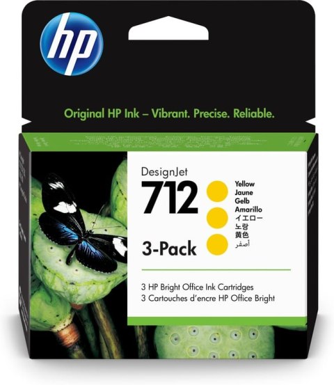 HP Zestaw 3 żółtych wkładów atramentowych 712 DesignJet 29 ml HP