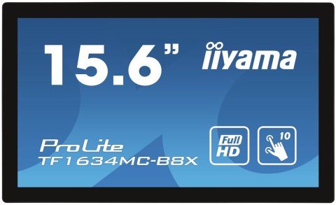 Iiyama ProLite TF1634MC-B8X monitor komputerowy 39,6 cm (15.6") 1920 x 1080 px Full HD LED Ekran dotykowy Przeznaczony dla wielu Iiyama