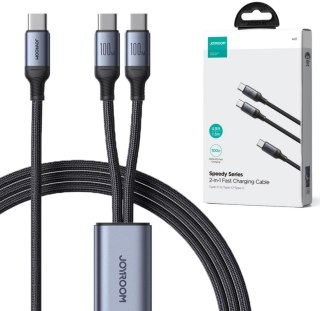 Kabel 2w1 USB-C / 2x USB-C Joyroom Speedy SA21-1T2 150cm 100W w oplocie czarny JOYROOM