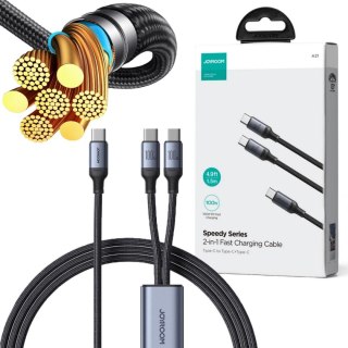 Kabel 2w1 USB-C / 2x USB-C Joyroom Speedy SA21-1T2 150cm 100W w oplocie czarny JOYROOM