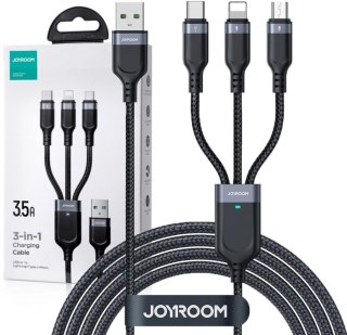 Kabel 3w1 USB-A / USB-C micro-USB Lightning Joyroom S-1T3018A18 30cm 3.5A w oplocie czarny JOYROOM