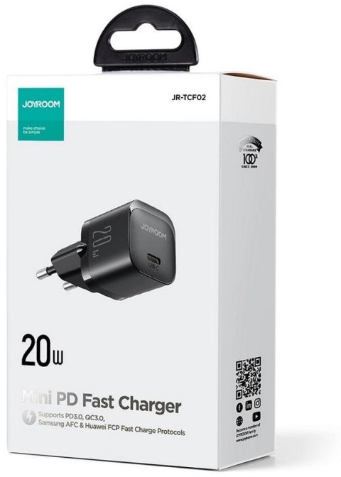 Mini ładowarka sieciowa Joyroom JR-TCF02 20W PD 3.0 QC 3.0 1x USB-C czarna JOYROOM