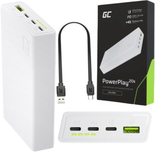 POWERBANK Green Cell PowerPlay20S 20000mAh PD 22,5W QC 3.0 3x USB-C BIAŁY GREEN CELL