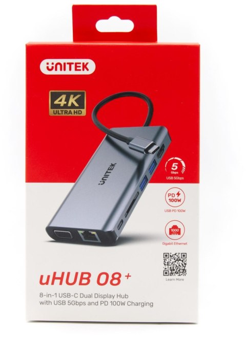 Hub USB-C Unitek D1019B 3.1 8w1 z Power Delivery 100W UNITEK