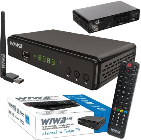 Zestaw Tuner DVB-T/T2 WIWA H.265 + Antena WiFi USB WIWA