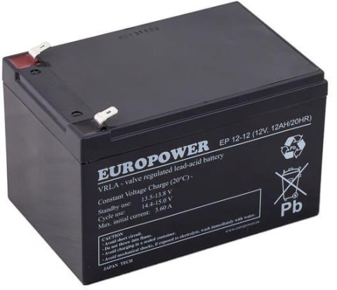 Akumulator AGM EUROPOWER serii EP 12V 12Ah (Żywotność 6-9 lat) EUROPOWER