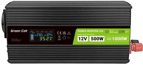 PRZETWORNICA NAPIĘCIA Green Cell PowerInverter LCD 12V / 230V 500W/1000W CZYSTA SINUSOIDA GREEN CELL