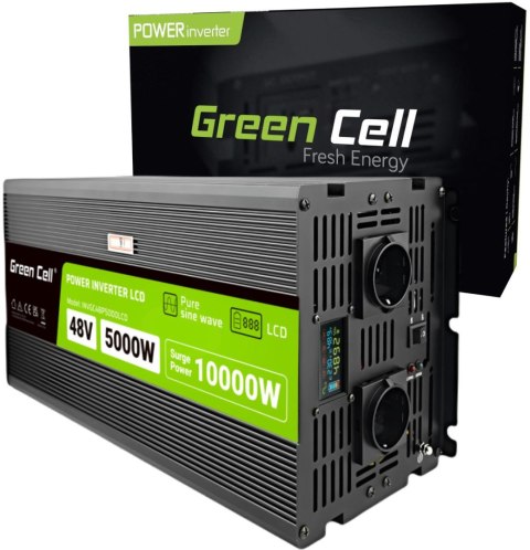 PRZETWORNICA NAPIĘCIA Green Cell PowerInverter LCD 48V -> 230V 5000/10000W CZYSTA SINUSOIDA GREEN CELL