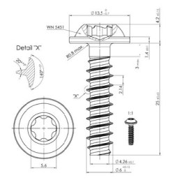 Wkręt do tworzywa TORX 6x25 A2 CORAB M959 CORAB KONSTRUKCJE