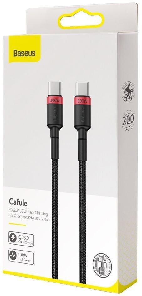 KABEL USB-C / USB-C Baseus Cafule CATKLF-AL91 200cm 100W 5A PD 2.0 QC 3.0 CZARNY W OPLOCIE BASEUS