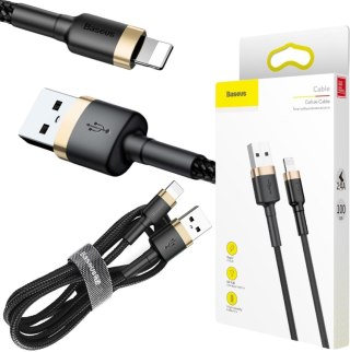 KABEL USB-A -> Lightning / iPhone Baseus Cafule CALKLF-BV1 100cm Apple 2.4A CZARNO-ZŁOTY W OPLOCIE BASEUS