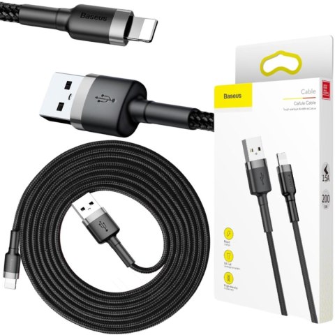 KABEL USB-A -> Lightning / iPhone Baseus Cafule CALKLF-CG1 200cm Apple 1.5A CZARNO-SZARY W OPLOCIE BASEUS