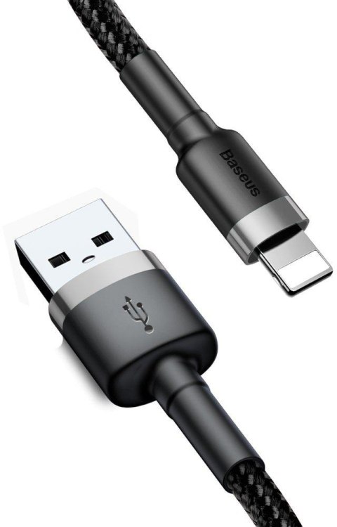 KABEL USB-A / Lightning iPhone Baseus Cafule CALKLF-CG1 200cm Apple 1.5A CZARNO-SZARY W OPLOCIE BASEUS