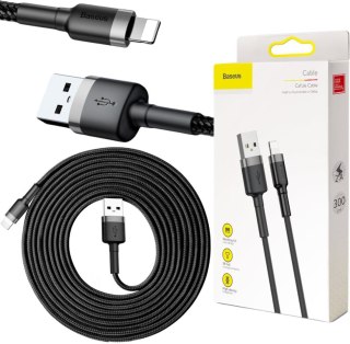 KABEL USB-A -> Lightning / iPhone Baseus Cafule CALKLF-RG1 300cm Apple 2A CZARNO-SZARY W OPLOCIE BASEUS