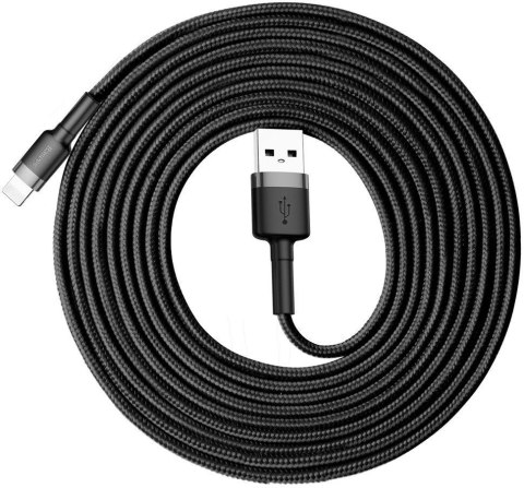 KABEL USB-A / Lightning iPhone Baseus Cafule CALKLF-RG1 300cm Apple 2A CZARNO-SZARY W OPLOCIE BASEUS