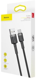 KABEL USB-A -> USB-C Baseus Cafule CATKLF-AG1 50cm 3A QC 3.0 CZARNO-SZARY W NYLONOWYM OPLOCIE BASEUS