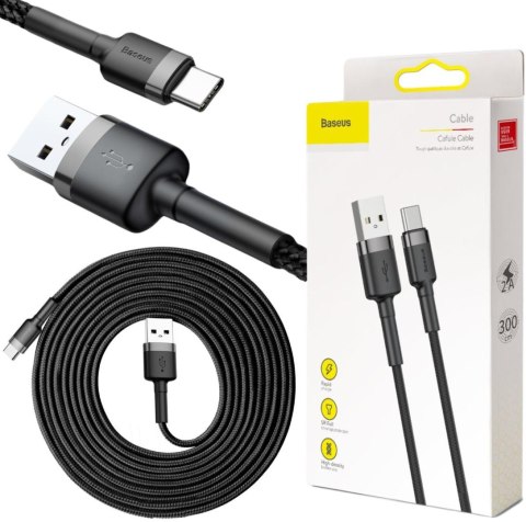 KABEL USB-A -> USB-C Baseus Cafule CATKLF-UG1 300cm 3A QC 3.0 CZARNO-SZARY W NYLONOWYM OPLOCIE BASEUS