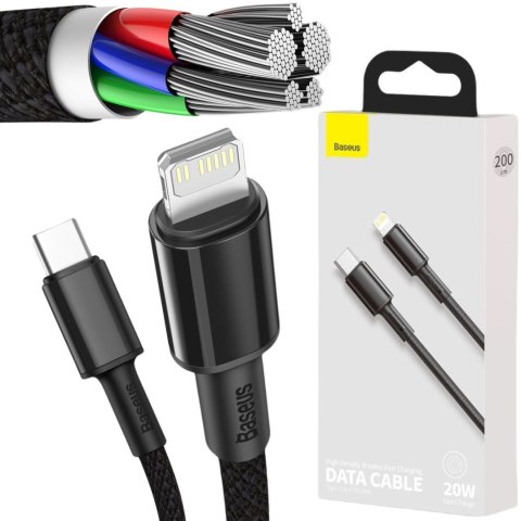 KABEL USB-C -> Lightning / iPhone Baseus Cafule CATLGD-A01 2m 20W PD Quick Charging CZARNY W OPLOCIE BASEUS