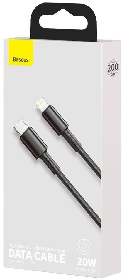 KABEL USB-C / Lightning iPhone Baseus Cafule CATLGD-A01 2m 20W PD Quick Charging CZARNY W OPLOCIE BASEUS