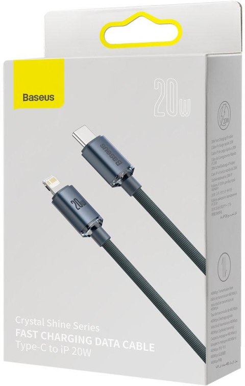 KABEL USB-C -> Lightning / iPhone Baseus Crystal CAJY000201 1.2m 20W PD Quick Charging CZARNY W OPLOCIE PREMIUM BASEUS