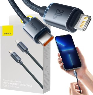 KABEL USB-C / Lightning iPhone Baseus Crystal CAJY000301 2m 20W PD QC CZARNY W OPLOCIE PREMIUM BASEUS