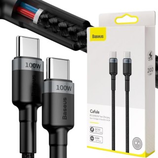 KABEL USB-C / USB-C Baseus Cafule CATKLF-ALG1 200cm 100W 5A PD 2.0 QC 3.0 CZARNO-SZARY W OPLOCIE BASEUS