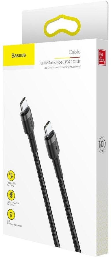 KABEL USB-C / USB-C Baseus Cafule CATKLF-GG1 100cm 60W 3A PD 2.0 QC 3.0 CZARNO-SZARY W OPLOCIE BASEUS