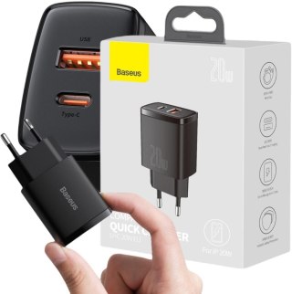 ŁADOWARKA SIECIOWA Baseus Compact Quick Charger CCXJ-B01 20W 1x USB-A 1x USB-C PD 3.0 QC 3.0 CZARNA BASEUS