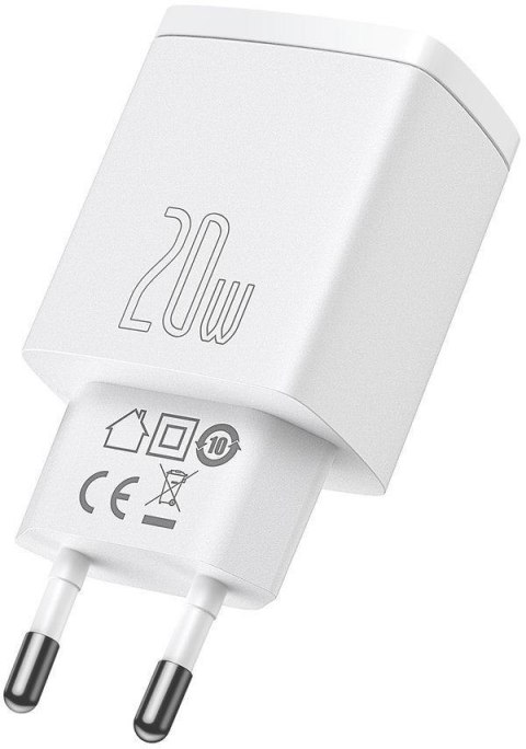 ŁADOWARKA SIECIOWA Baseus Compact Quick Charger CCXJ-B02 20W 1x USB-A 1x USB-C PD 3.0 QC 3.0 BIAŁA BASEUS