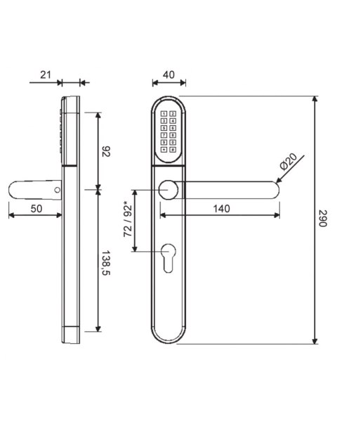 Klamka elektroniczna WFE L701 z klawiaturą 72mm INOX ŁUCZNIK