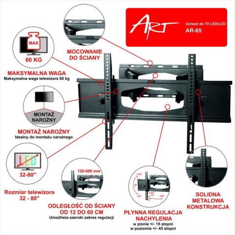 UCHWYT DO TV LCD/LED AR-65 ART 32-80" 60KG reg. pion/poziom 60cm ART