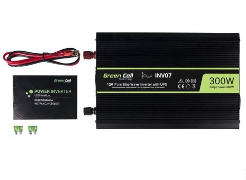 ZESTAW PRZETWORNICA Green Cell 12V / 230V 300W/600W CZYSTY SINUS + AKUMULATOR AGM 12V 45Ah GREEN CELL