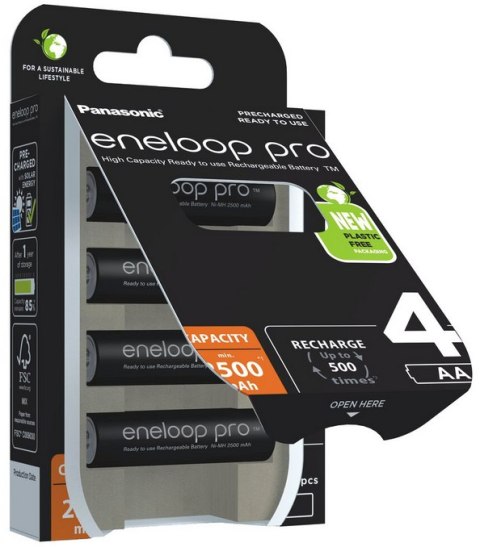 Akumulatorki R6 / AA Panasonic Eneloop PRO 2500mAh Ni-MH BK-3HCDE/4BE (blister 4 szt.) PANASONIC