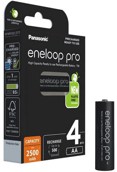 Akumulatorki R6 / AA Panasonic Eneloop PRO 2500mAh Ni-MH BK-3HCDE/4BE (blister 4 szt.) PANASONIC