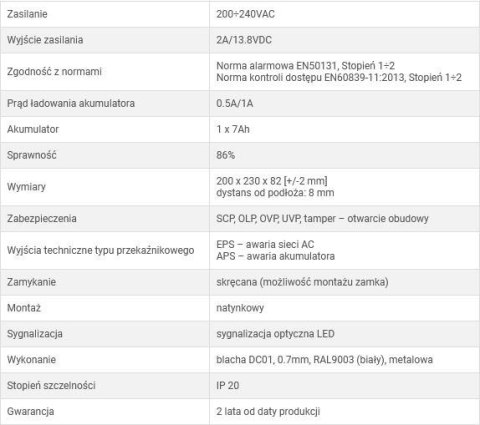 ZASILACZ BUFOROWY IMPULSOWY GRADE 2 Pulsar HPSG2-12V2A-B PULSAR