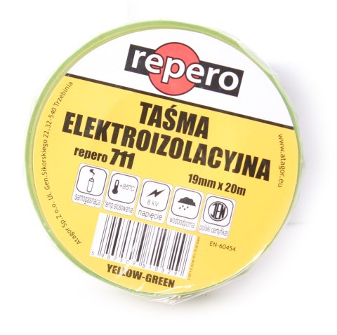 TAŚMA IZOLACYJNA REPERO 711E ŻÓŁTO-ZIELONA 19MMX20M REPERO