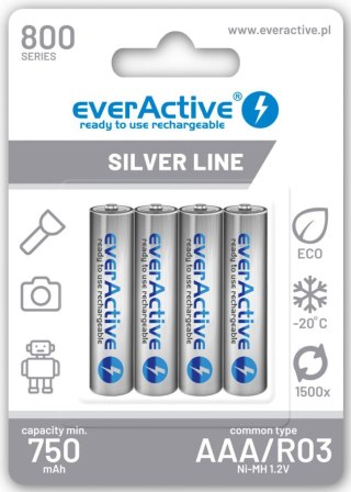 Akumulatorki AAA / R03 Ni-MH everActive 800mAh Silver Line (box 4 szt.) EVERACTIVE