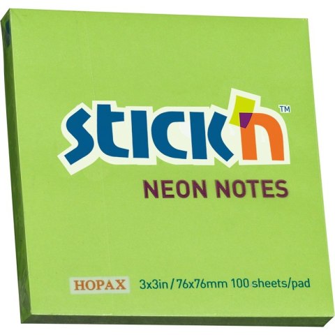 STICK'N KARTECZKI STICK'N 76 X 76 MM NEONOWE KOLORY (100), ZIELONY