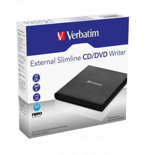 Verbatim External Slimline CD/DVD Writer dysk optyczny DVD±RW Czarny Verbatim