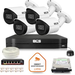 Zestaw monitoringu IP BCS Line 4x Kamera BCS-L-TIP14FSR3-Ai1 Rejestrator z dyskiem 1TB BCS LINE