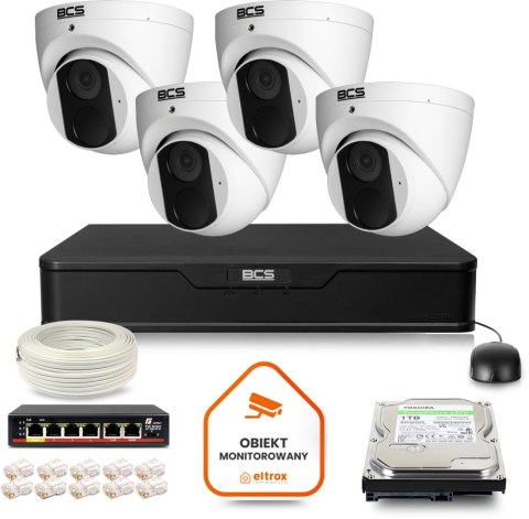 Zestaw monitoringu IP BCS Point 4x Kamera BCS-P-EIP15FSR3 Rejestrator z dyskiem 1TB BCS POINT