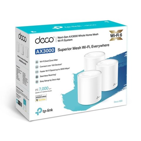 TP-Link DECO X60(3-PACK) siatkowy system wi-fi Dual-band (2.4 GHz/5 GHz) Wi-Fi 6 (802.11ax) Biały 2 Wewnętrzne TP-Link