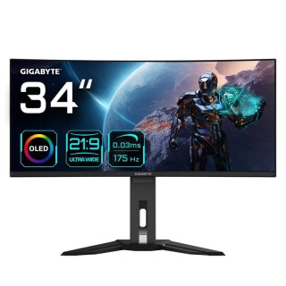 GIGABYTE MO34WQC monitor komputerowy 86,4 cm (34") 3440 x 1440 px Wide Quad HD OLED Czarny GIGABYTE