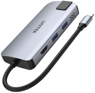 D1028A Unitek Hub USB-C 2x USB-A HDMI 4K RJ-45 PD 100W UNITEK