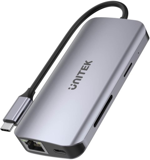 Unitek D1122A01 Aktywny hub USB-C 5Gbps, 2x HDMI 4K, czytnik kart, RJ-45, PD 100W UNITEK