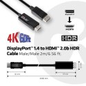 CLUB3D DisplayPort 1.4 to HDMI 2.0b HDR Cable Male/Male 2m/6.56 ft. CLUB3D