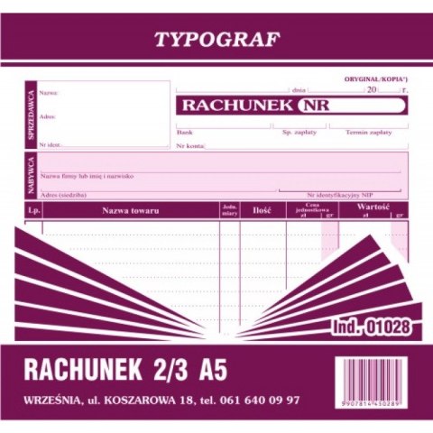 TYPOGRAF RACHUNEK 2/3 A5 TYPOGRAF